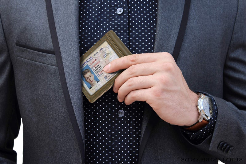 SERMAN BRANDS محفظة سِيرمان براندز RFID مضادة للتداخل نحيفة قابلة للطي من الجلد الأصلي للرجال مع مشبك نقود هدية رقيقة (أخضر مملح 1.S) - Image 2