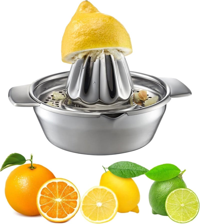Pebipoo Lemon Orange Squeezer, Manual Juicer Stainless Steel Citrus Juicer Hand Press Lemon Squeezer with Bowl Juicer Strainer - Image 1