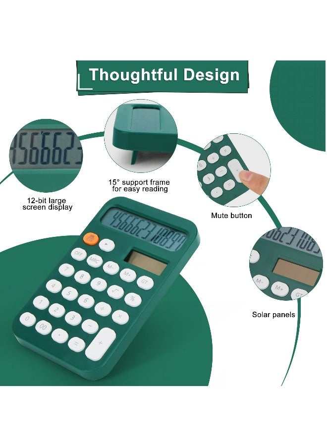 12 Digit Standard Calculator Office Desk with Large LCD Display for School Home and Business Use Automatic Sleep Hold one Hand Battery Solar Powered Green - Image 4
