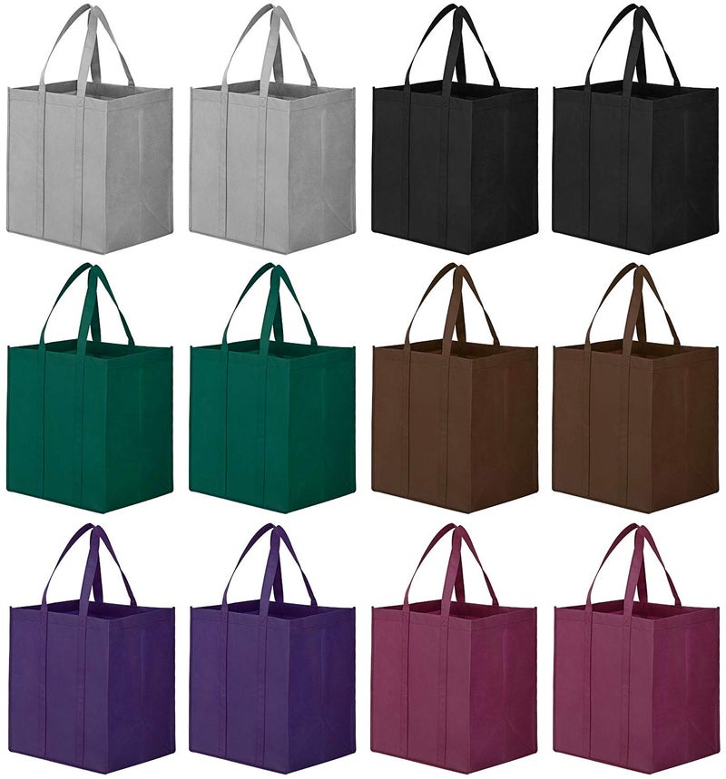 WISELIFE WISELIFE Reusable Grocery Bags 12 Pack, Large Foldable Shopping Bags Tote Bags,Eco-Friendly Produce Bags with Long Handle for Shopping Groceries Clothes (6 Assorted Colors)  - Image 1