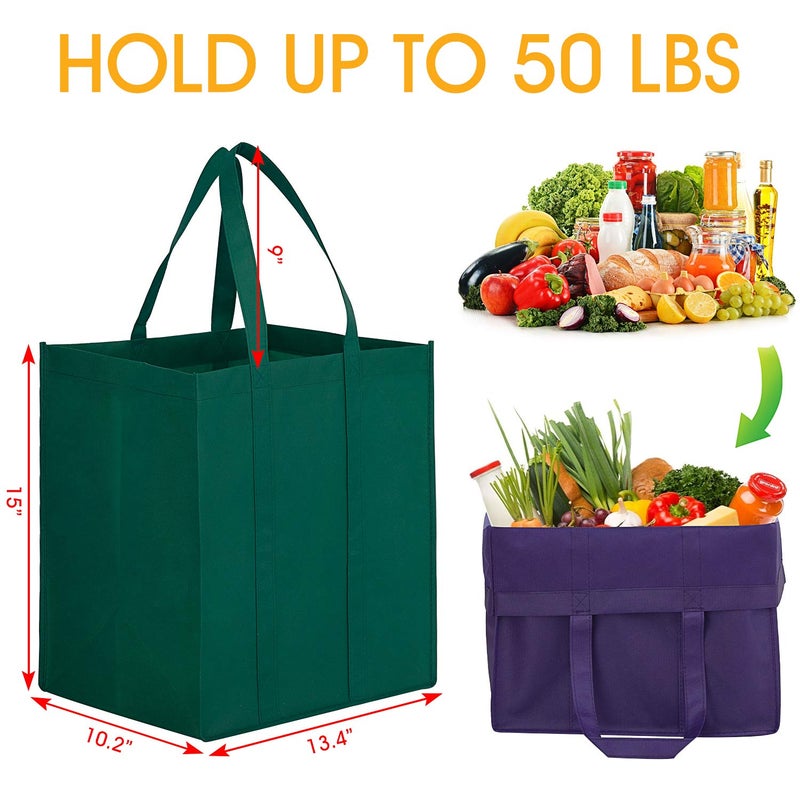 WISELIFE WISELIFE Reusable Grocery Bags 12 Pack, Large Foldable Shopping Bags Tote Bags,Eco-Friendly Produce Bags with Long Handle for Shopping Groceries Clothes (6 Assorted Colors)  - Image 2