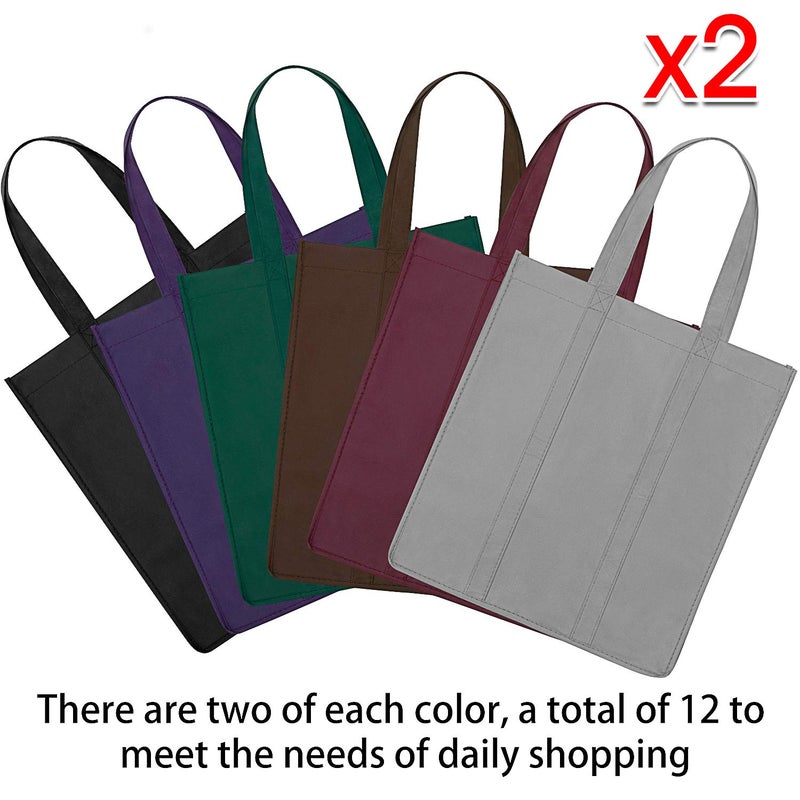WISELIFE WISELIFE Reusable Grocery Bags 12 Pack, Large Foldable Shopping Bags Tote Bags,Eco-Friendly Produce Bags with Long Handle for Shopping Groceries Clothes (6 Assorted Colors)  - Image 3
