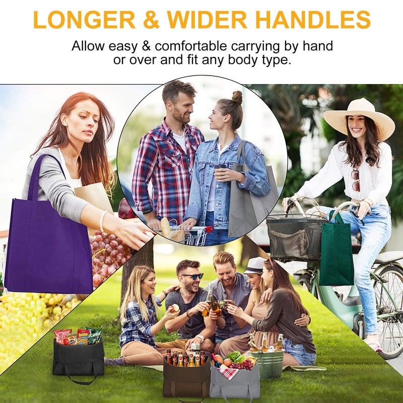 WISELIFE WISELIFE Reusable Grocery Bags 12 Pack, Large Foldable Shopping Bags Tote Bags,Eco-Friendly Produce Bags with Long Handle for Shopping Groceries Clothes (6 Assorted Colors)  - Image 5