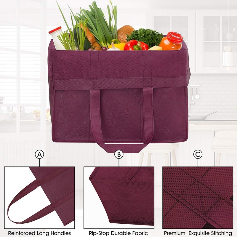 WISELIFE WISELIFE Reusable Grocery Bags 12 Pack, Large Foldable Shopping Bags Tote Bags,Eco-Friendly Produce Bags with Long Handle for Shopping Groceries Clothes (6 Assorted Colors)  - Image 4