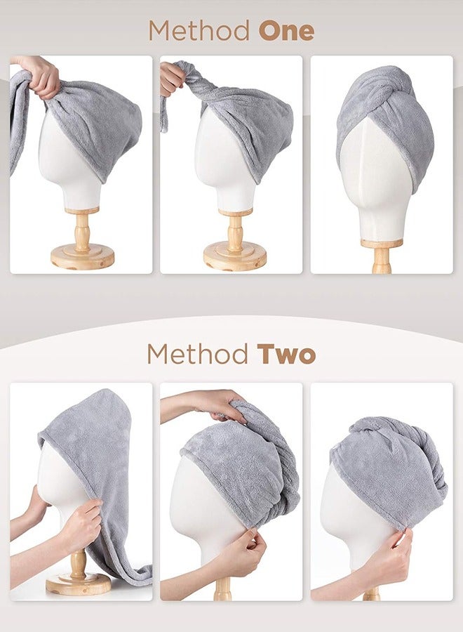 Microfiber Hair Towel, 3 Packs Hair Turbans for Wet Hair, Drying Hair Wrap Towels for Curly Hair Women Anti Frizz(Grey,Blue,White)  - Image 4