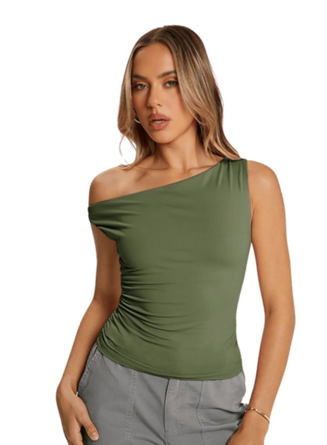 LAVEX draped-shoulder-top-olivegreen-l - Image 1