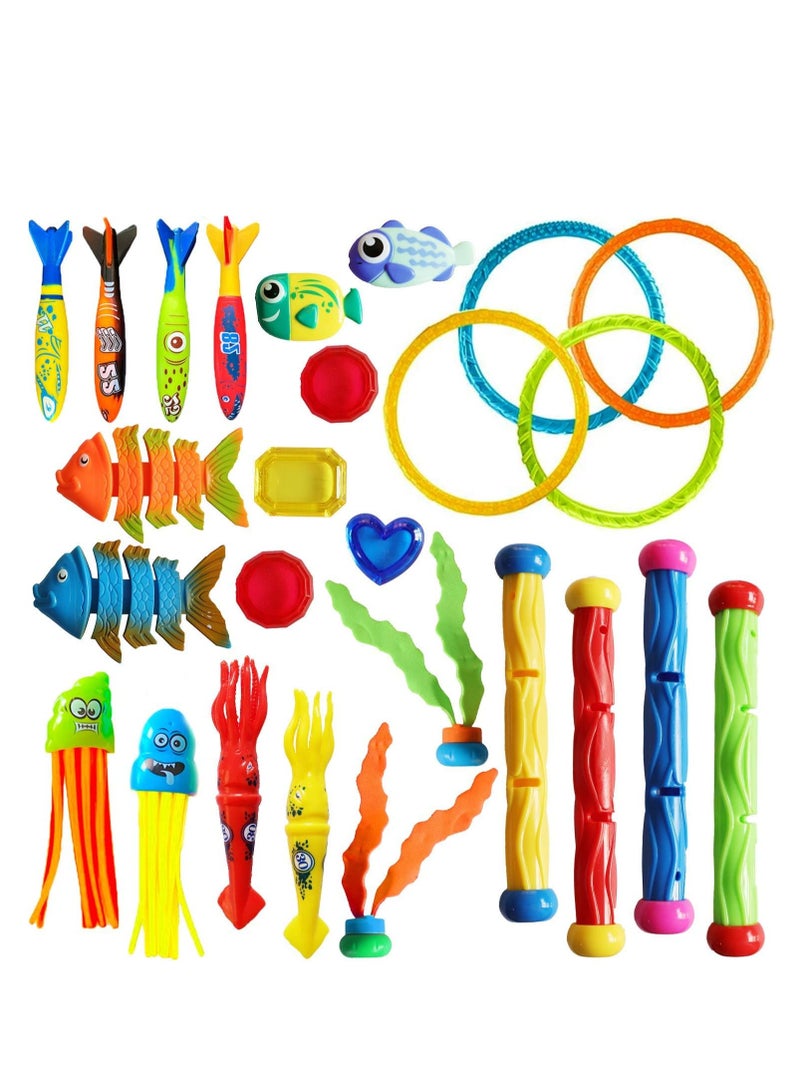 Barakah 26PCS Diving Toys Underwater Swim Pool Summer Swimming Dive Toy Sets Water Rings Sticks Octopus Torpedo Bandits Fish Balls for Kids Swim Birthday Party Favors - Image 1