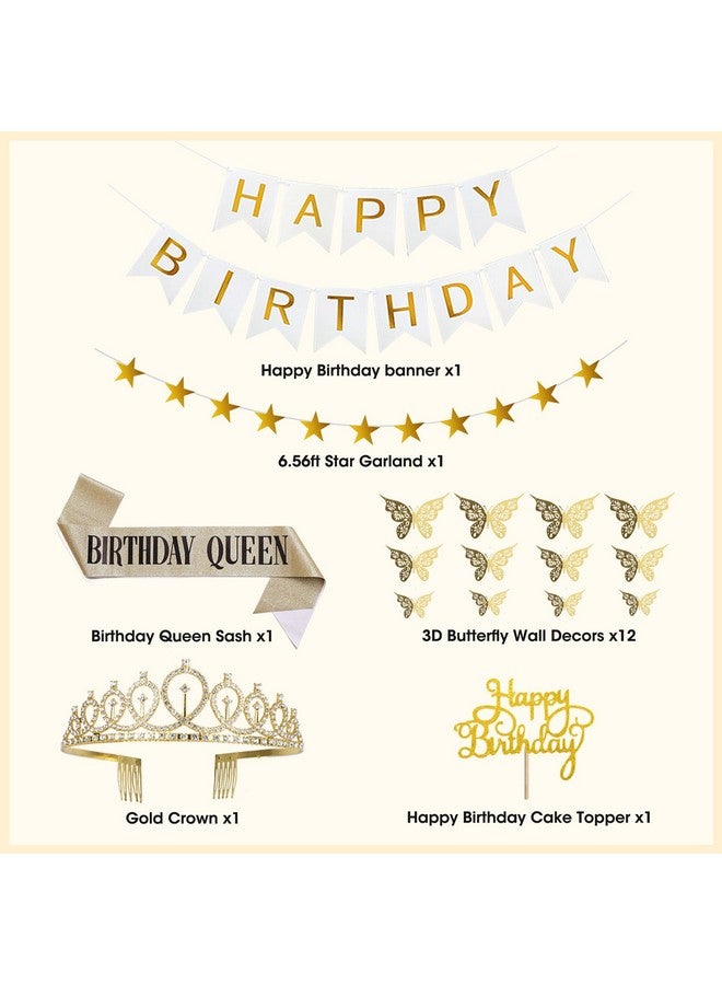 Amandir Birthday Decorations for Women, White Sand Beige Cream Neutral Gold Foil Balloons Table Cloth Sash Crown Curtains Happy Birthday Banner Golden Star Garland Butterfly Boho Party Supplies - Image 3