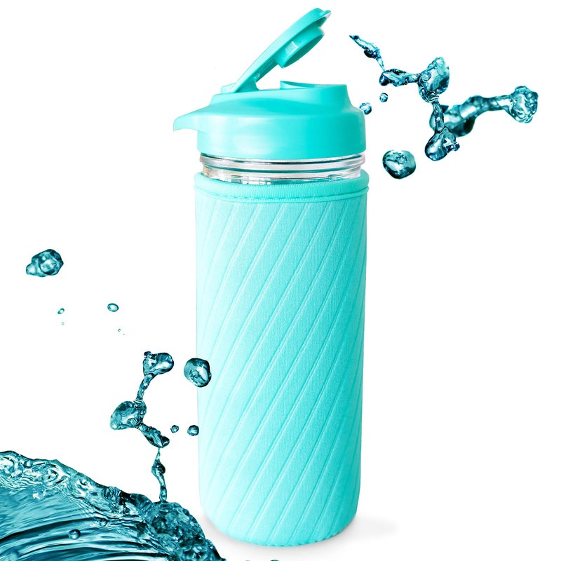 Masontops 3 PC Mason Jar Water Bottle Set 1 X 16 oz Regular Mouth Jar 1 Turquoise Insulator Sleeve 1 Turquoise Drinking Lid