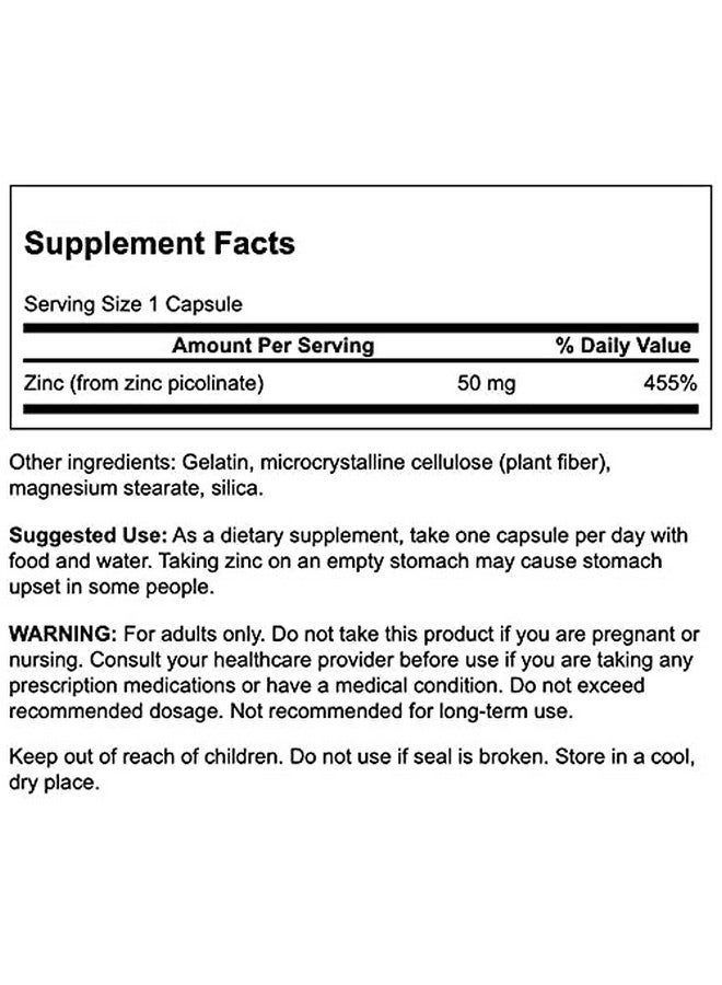 Swanson Premium Brand Extra Strength Zinc Picolinate - Body Preferred Form Immune Health Capsules - 50 mg per capsule - 60 Capsules, Pack of 2 - Image 2