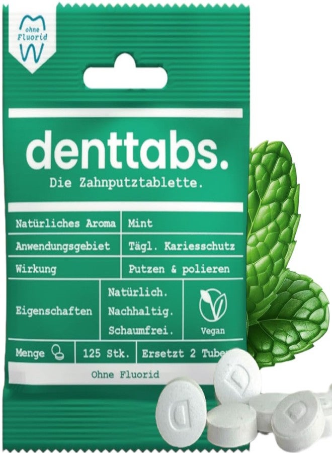 دنتابس أقراص تنظيف الأسنان DENTTABS بنكهة ستيفيا والنعناع (خالية من الفلورايد) - عبوة فردية (1 × 125 قطعة) - Image 1