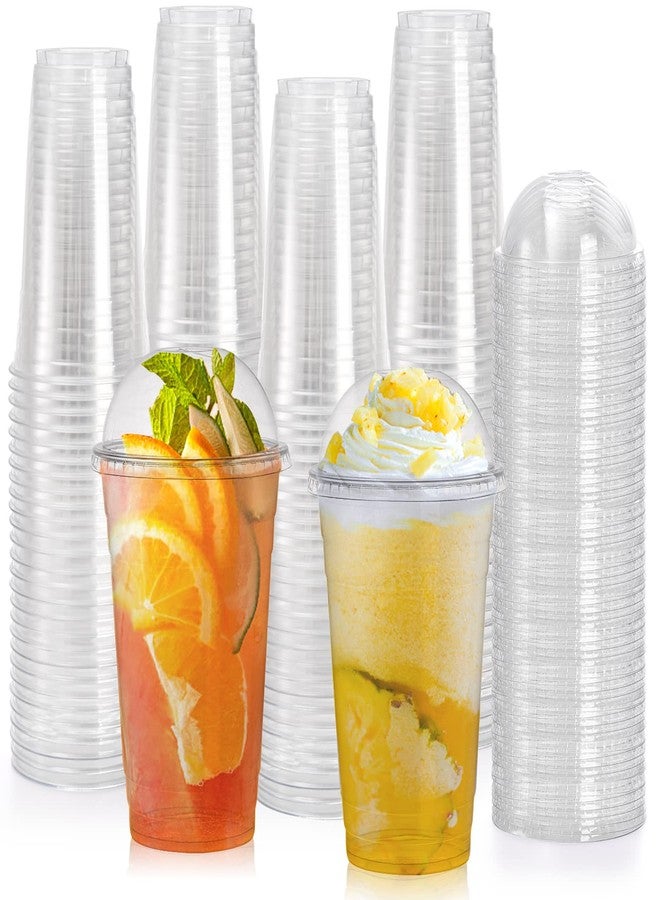 Okllen 100 Pack 24 Oz Plastic Cups with Dome Lid and Hole, Disposable Clear Drinking Cups for Party Milkshake To Go Iced Cold Coffee, Juice, Smoothie, No Straw - Image 1