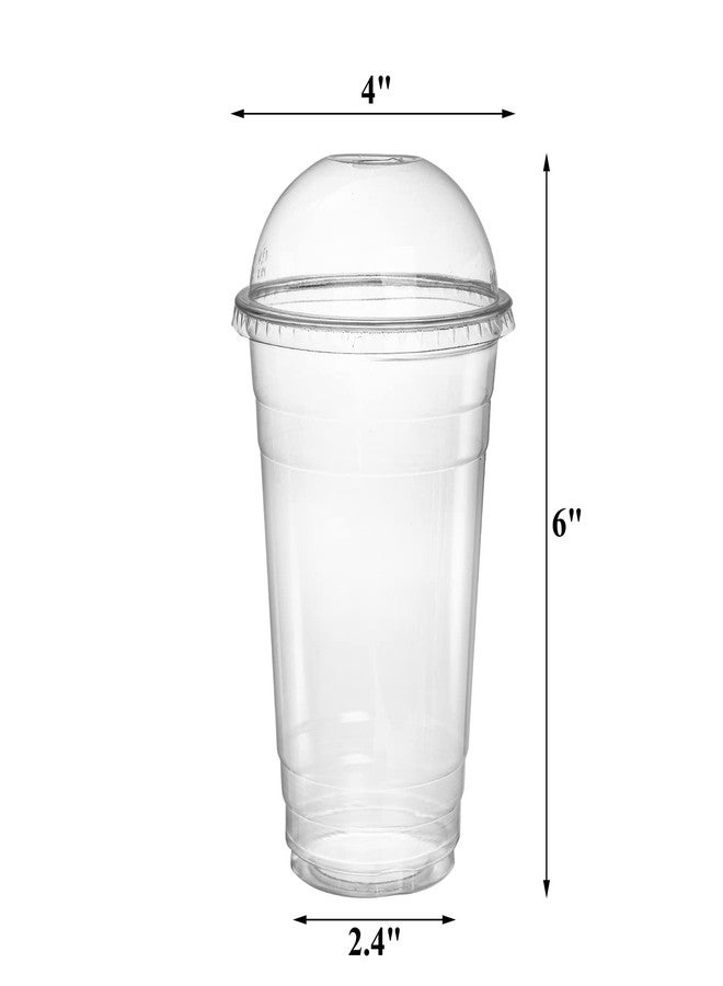 Okllen 100 Pack 24 Oz Plastic Cups with Dome Lid and Hole, Disposable Clear Drinking Cups for Party Milkshake To Go Iced Cold Coffee, Juice, Smoothie, No Straw - Image 2