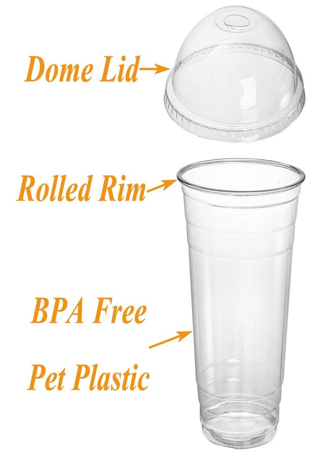 Okllen 100 Pack 24 Oz Plastic Cups with Dome Lid and Hole, Disposable Clear Drinking Cups for Party Milkshake To Go Iced Cold Coffee, Juice, Smoothie, No Straw - Image 3