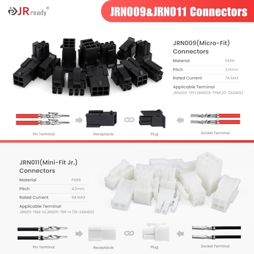 JRready ST6547 Molex Mini-Fit Jr. Micro-Fit Crimping Tool Kit with 2Pin 4Pin 6Pin Connector Kit Pins and Sockets 20-24AWG/18-24AWG Crimp Terminals Molex Connectors 4.2mm/3.0mm Pitch with Pin Extractor - Image 3