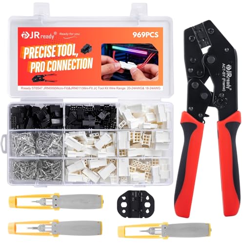 JRready ST6547 Molex Mini-Fit Jr. Micro-Fit Crimping Tool Kit with 2Pin 4Pin 6Pin Connector Kit Pins and Sockets 20-24AWG/18-24AWG Crimp Terminals Molex Connectors 4.2mm/3.0mm Pitch with Pin Extractor - Image 1