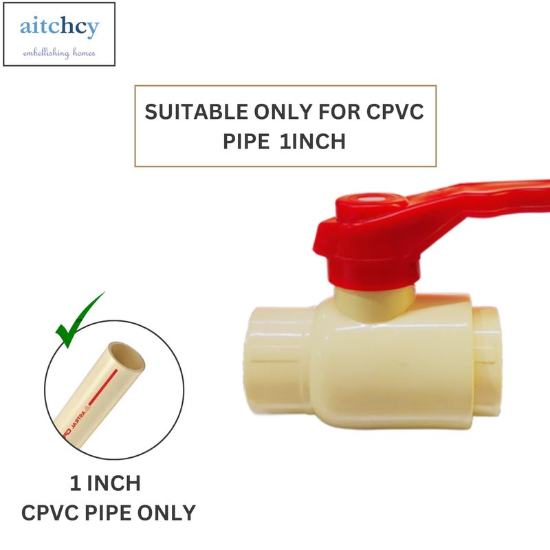 aitchcy CPVC Ball Valve 1 inch| Heavy Duty CPVC Ball Valve for Hot & Cold Water | Quarter Turn Valve with PTFE Seat | Corrosion & UV Resistant | for C PVC Pipe 1inch (1 inch Pack of 1) - Image 4