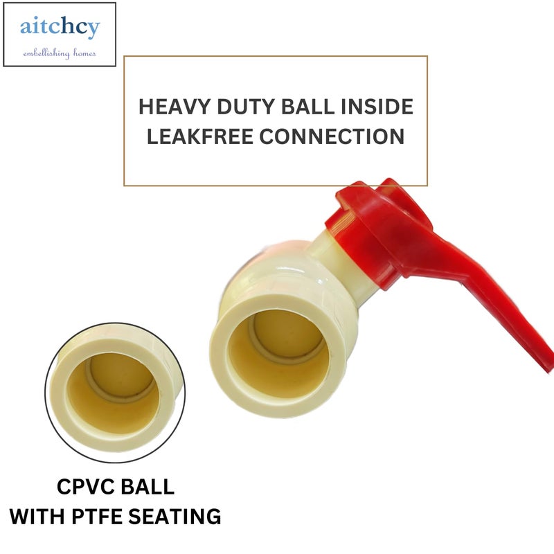 aitchcy CPVC Ball Valve 1 inch| Heavy Duty CPVC Ball Valve for Hot & Cold Water | Quarter Turn Valve with PTFE Seat | Corrosion & UV Resistant | for C PVC Pipe 1inch (1 inch Pack of 1) - Image 2