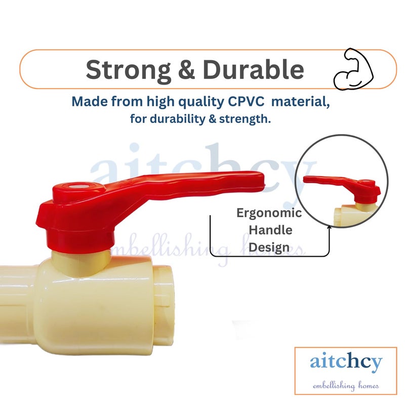 aitchcy CPVC Ball Valve 1 inch| Heavy Duty CPVC Ball Valve for Hot & Cold Water | Quarter Turn Valve with PTFE Seat | Corrosion & UV Resistant | for C PVC Pipe 1inch (1 inch Pack of 1) - Image 5