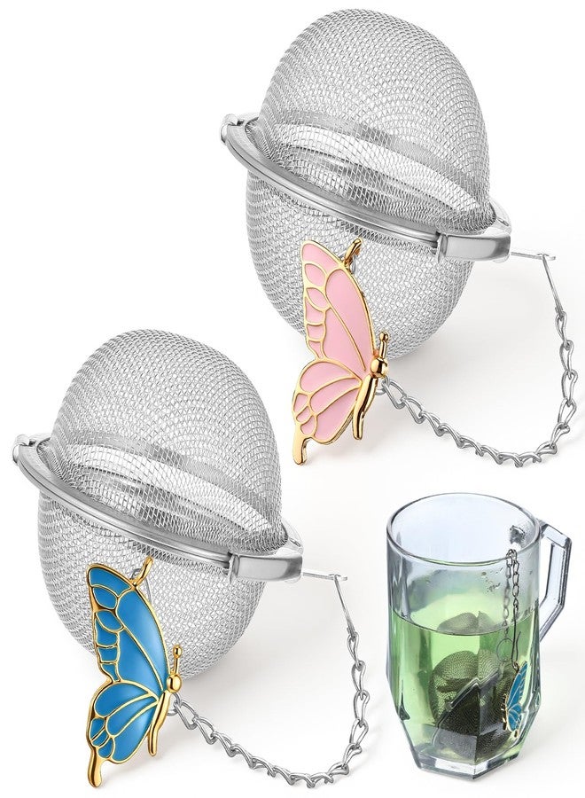 Xosjska Tea Ball for Loose Leaf Teas, 2 PCS Stainless Steel Mesh Loose Tea Steeper Ball with Charm Cute Butterfly Bff Pendant Teas Infuser/Filter for Girls Women Best Friend Couples Gift - Image 1