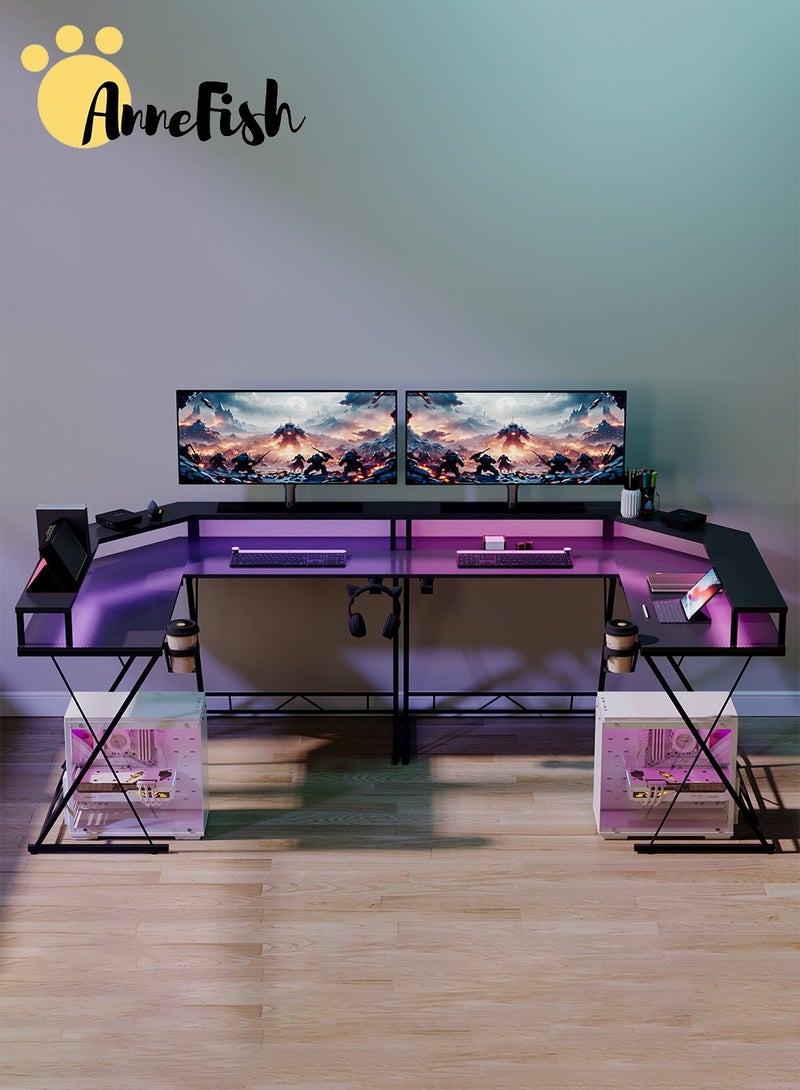 AnneFish 120cm L-Shaped Gaming Table with Led Lights Gaming Desk with Monitor Stand＆Cup Holder Headphone Hook Home Office Table Computer Desk L Desk Writing Workstation Corner Desk for Home Office Gaming Room - Image 4