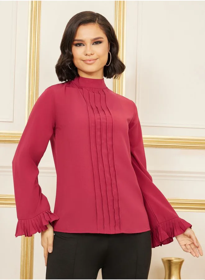 ستايلي Pleated Trim Detail High Neck Blouse