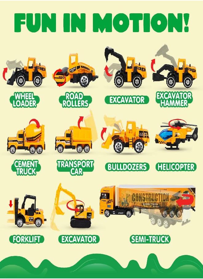 JOYIN - JOYIN 19 in 1 Die-cast Construction Toy Truck with Little Figures, Mini Construction Vehicles in Big Carrier Truck, Patrol Rescue Helicopter for Boys 3-9 Years Old, Kids Value Birthday Easter Gifts - Image 1