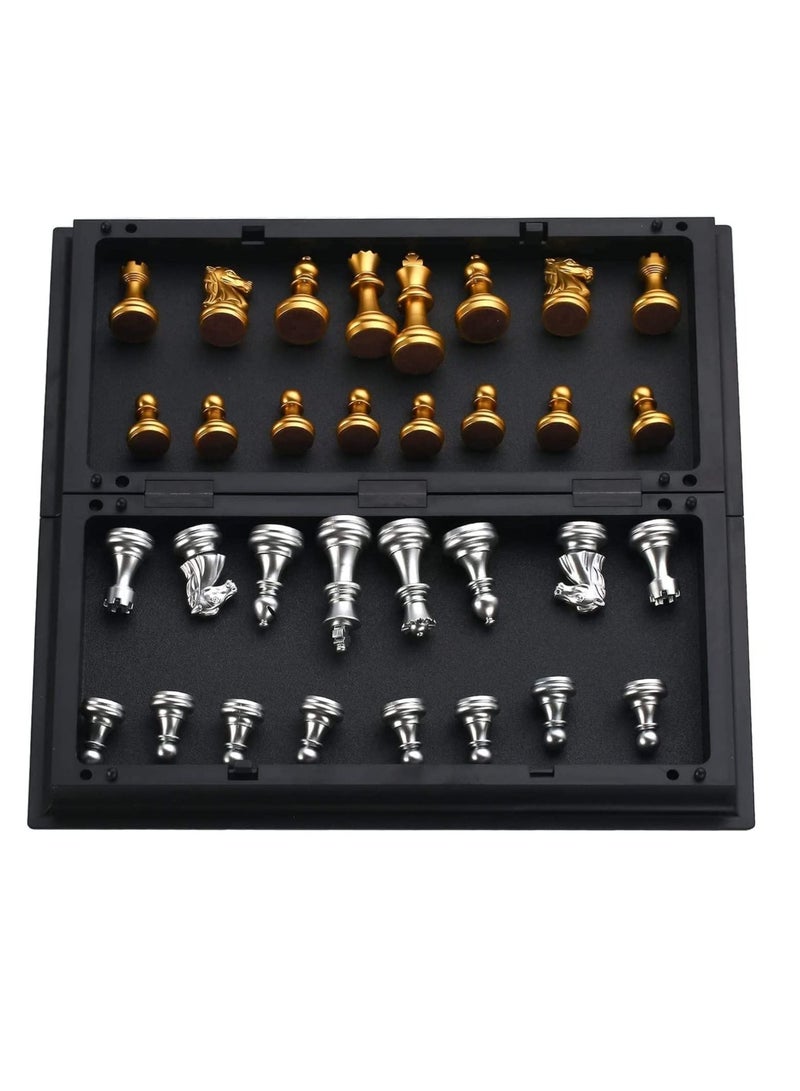 Rubik مجموعة لوحة الشطرنج، مجموعة قطع شطرنج مغناطيسية مع لوحة شطرنج قابلة للطي/التخزين المحمول، لعبة تقليدية، ألعاب تعليمية للأطفال/الأطفال/الكبار (ذهبي/فضي، 25x25x2 سم) - Image 5