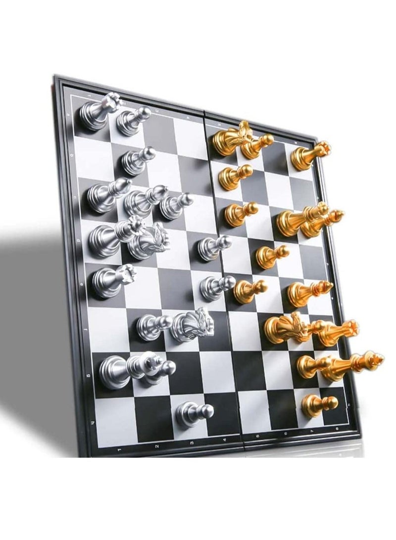 Rubik مجموعة لوحة الشطرنج، مجموعة قطع شطرنج مغناطيسية مع لوحة شطرنج قابلة للطي/التخزين المحمول، لعبة تقليدية، ألعاب تعليمية للأطفال/الأطفال/الكبار (ذهبي/فضي، 25x25x2 سم) - Image 4