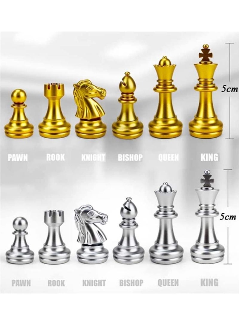 Rubik مجموعة لوحة الشطرنج، مجموعة قطع شطرنج مغناطيسية مع لوحة شطرنج قابلة للطي/التخزين المحمول، لعبة تقليدية، ألعاب تعليمية للأطفال/الأطفال/الكبار (ذهبي/فضي، 25x25x2 سم) - Image 3