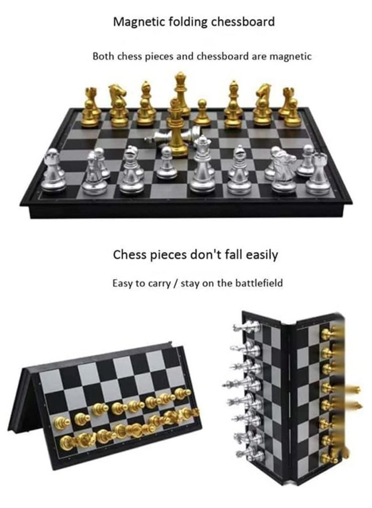Rubik مجموعة لوحة الشطرنج، مجموعة قطع شطرنج مغناطيسية مع لوحة شطرنج قابلة للطي/التخزين المحمول، لعبة تقليدية، ألعاب تعليمية للأطفال/الأطفال/الكبار (ذهبي/فضي، 25x25x2 سم) - Image 2