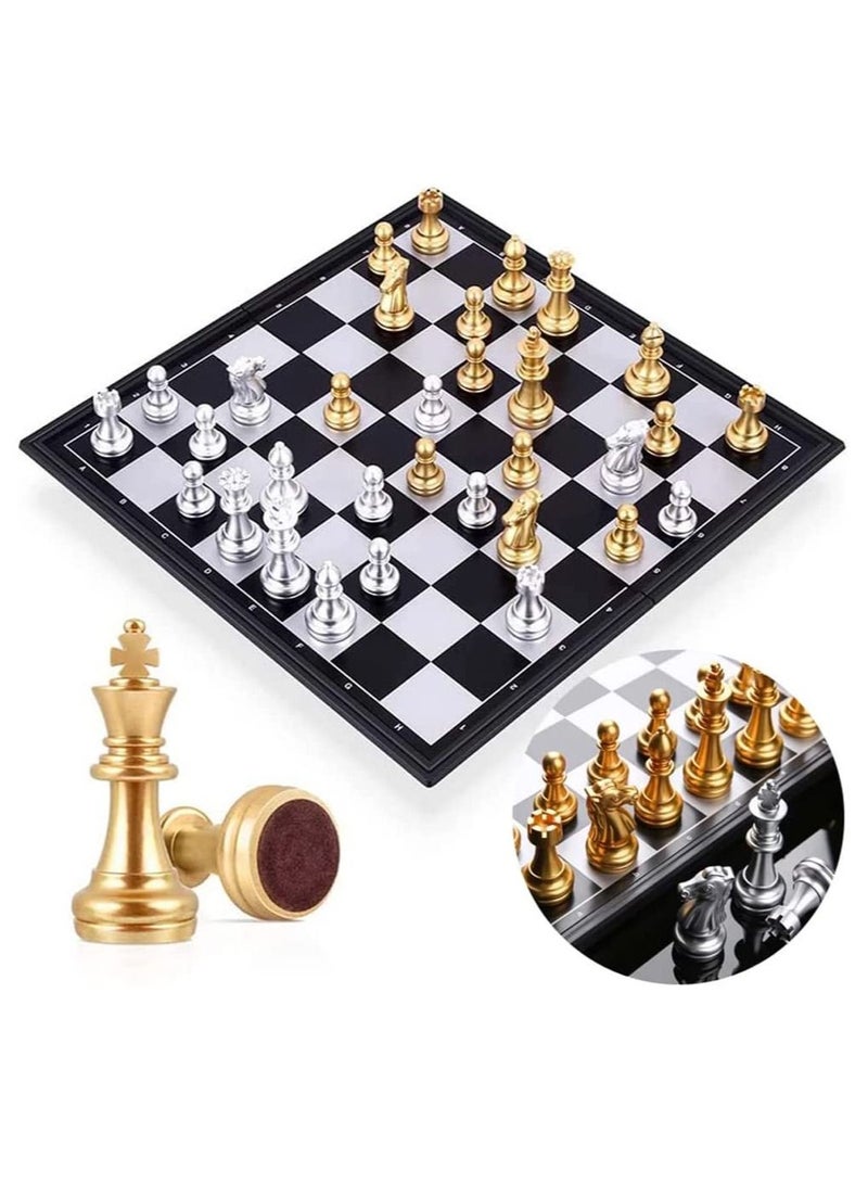 Rubik مجموعة لوحة الشطرنج، مجموعة قطع شطرنج مغناطيسية مع لوحة شطرنج قابلة للطي/التخزين المحمول، لعبة تقليدية، ألعاب تعليمية للأطفال/الأطفال/الكبار (ذهبي/فضي، 25x25x2 سم) - Image 1