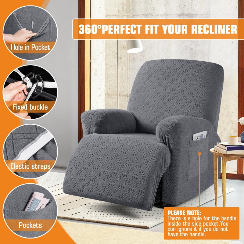 VANSOFY Oversized Recliner Chair Cover, 4-Pieces Stretch Recliner Covers for Recliner Chair Soft Reclining Chair Slipcover Jacquard Pattern Furniture Protector for Dogs Cats(Dark Gray) - Image 5