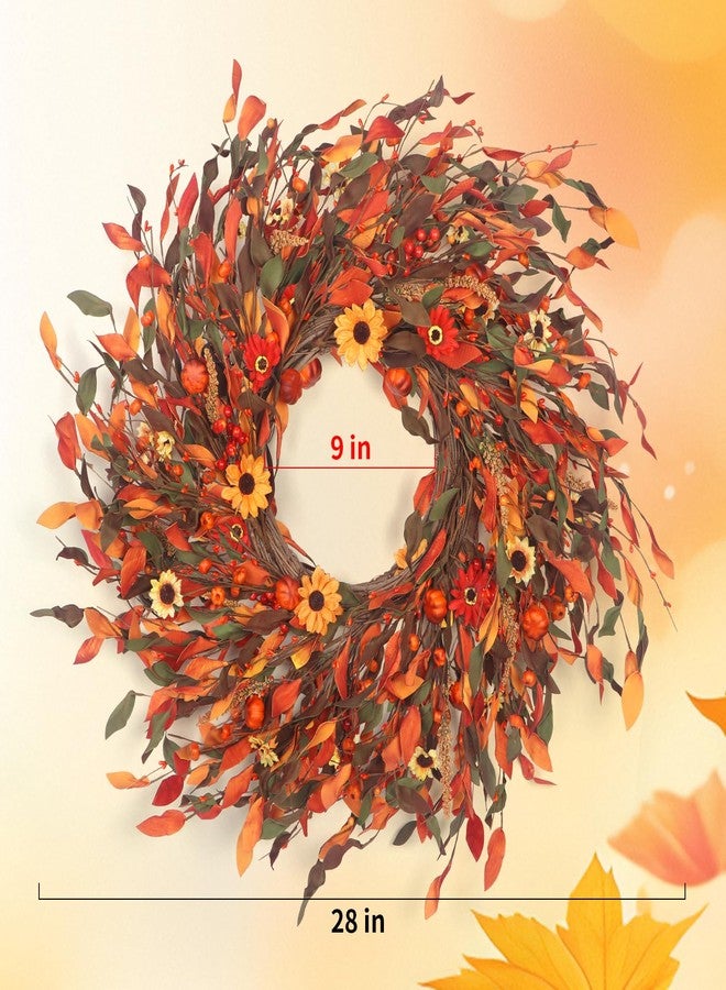lokeisna 25" Fall Wreaths for Front Door, Passional Daisy Pumkin Wreath for Thanksgiving Harvest Front Door Wreath Decor, Farmhouse Outdoor Wedding - Image 2