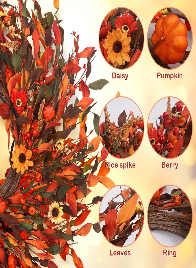 lokeisna 25" Fall Wreaths for Front Door, Passional Daisy Pumkin Wreath for Thanksgiving Harvest Front Door Wreath Decor, Farmhouse Outdoor Wedding - Image 3