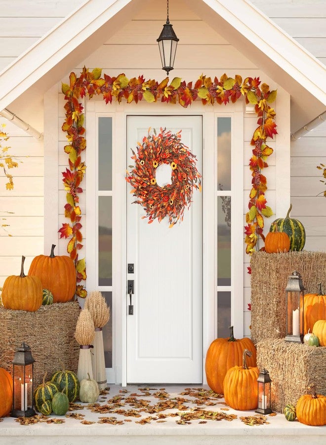 lokeisna 25" Fall Wreaths for Front Door, Passional Daisy Pumkin Wreath for Thanksgiving Harvest Front Door Wreath Decor, Farmhouse Outdoor Wedding - Image 5