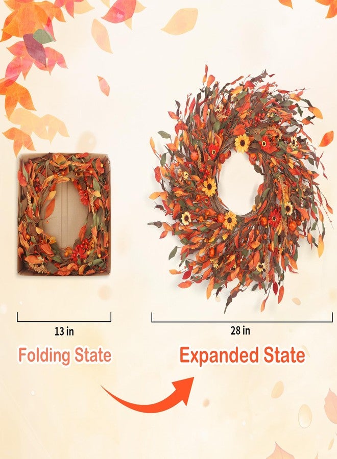 lokeisna 25" Fall Wreaths for Front Door, Passional Daisy Pumkin Wreath for Thanksgiving Harvest Front Door Wreath Decor, Farmhouse Outdoor Wedding - Image 4