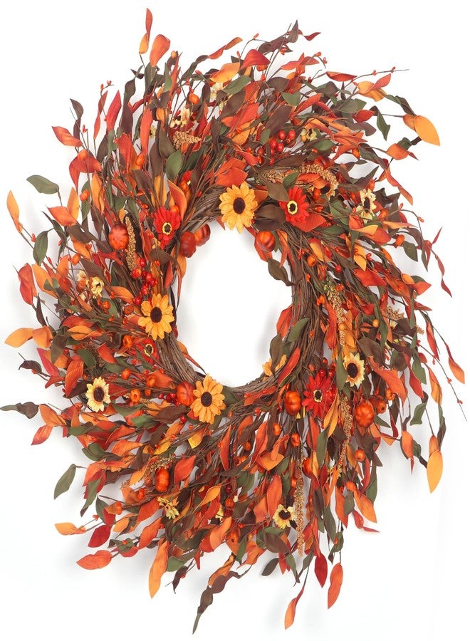 lokeisna 25" Fall Wreaths for Front Door, Passional Daisy Pumkin Wreath for Thanksgiving Harvest Front Door Wreath Decor, Farmhouse Outdoor Wedding - Image 1