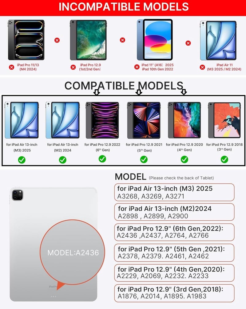 typecase غطاء لوحة مفاتيح آي باد إير 13 بوصة (M3/M2، 2025/2024) و لوحة مفاتيح سحرية آي باد برو 12.9 بوصة (الجيل 3/4/5/6) ، لوحة تتبع متعددة اللمس ، تصميم عائم ، إضاءة خلفية بـ 11 لون (وردي ملكي فاتح) - Image 3
