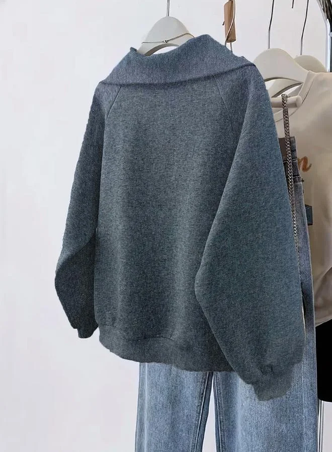 Take Two Take Two Charcoal Relaxed Fit Sweatshirt with Zip Detail