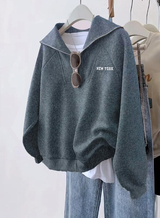 Take Two Charcoal Relaxed Fit Sweatshirt with Zip Detail - Image 1