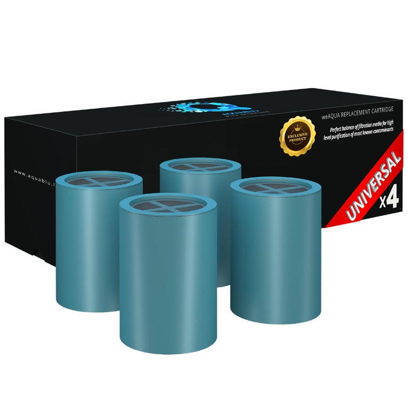 weAQUA NO BS Shower Filter Replacement Cartridge â€“ 99% Removal of Hard Water, Chlorine, Heavy Metals, Fluoride & More â€“ Universal Fit â€“ High Output (4-Pack) - Image 1