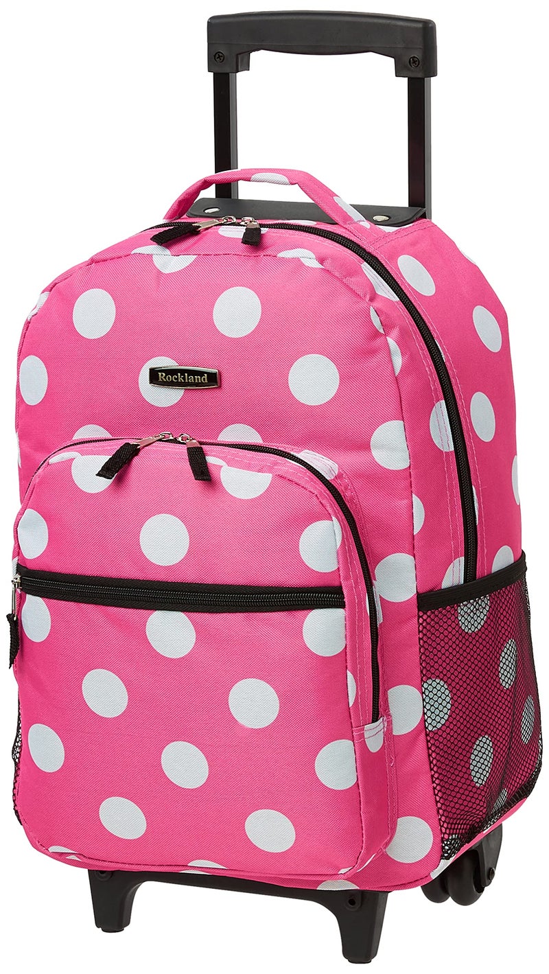Rockland Double Handle Rolling Backpack, Pink Dots, 17" - Image 1