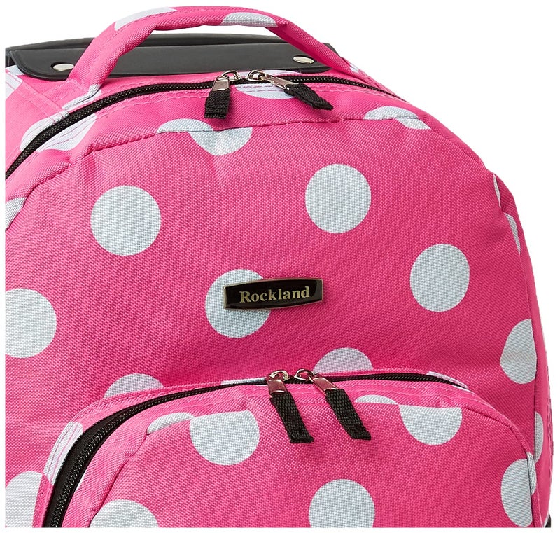 Rockland Double Handle Rolling Backpack, Pink Dots, 17" - Image 3