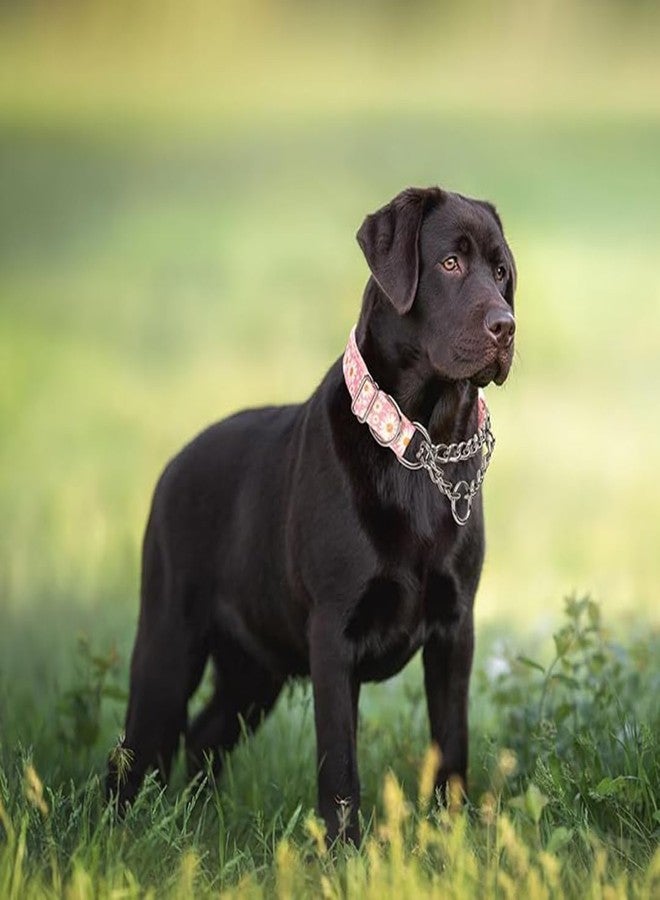 Weimostar Pink Daisy Stainless Steel Chain Martingale Collar for Dogs, No Pull Slip Choker Choke Collar Training Escape Proof Heavy Duty Dog Collar for Small Medium Large Dogs Girl Female Pet, L - Image 2
