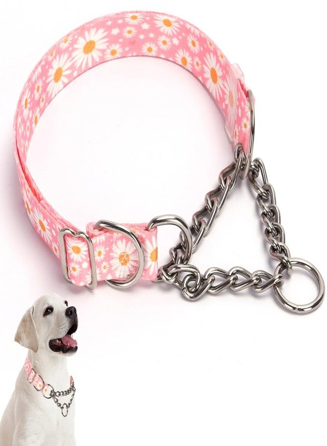 Weimostar Pink Daisy Stainless Steel Chain Martingale Collar for Dogs, No Pull Slip Choker Choke Collar Training Escape Proof Heavy Duty Dog Collar for Small Medium Large Dogs Girl Female Pet, L - Image 1
