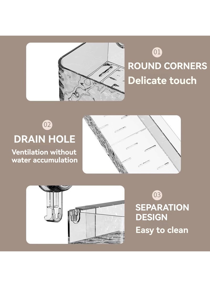 XiuWoo Set of 2 Suction Cup Shower Caddy, No Drill Clear Bathroom Shelves, Acrylic Bathroom Organizer, Glacier Patterned Suction Cup Shelf for Bathroom Storage and Home Decoration  - Image 4