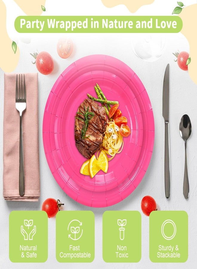 LANLISA 50 Hot Pink Paper Plates Disposable Set Includes 25-9" & 25-7" Disposable Dessert Cake Paper Plates for Party Supplies - Image 3
