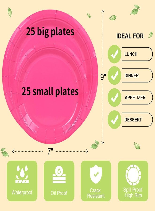 LANLISA 50 Hot Pink Paper Plates Disposable Set Includes 25-9" & 25-7" Disposable Dessert Cake Paper Plates for Party Supplies - Image 5