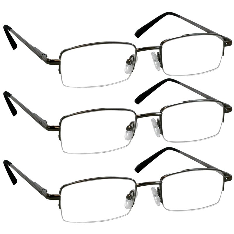 TruVision Readers TruVision Readers 3 Pk Gunmetal Metal Frames and Clear Acrylic Lenses 250 